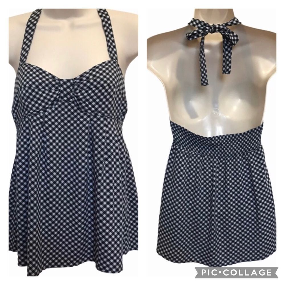 Kirra Black White Checkered Halter Top Summer Festival Sz M